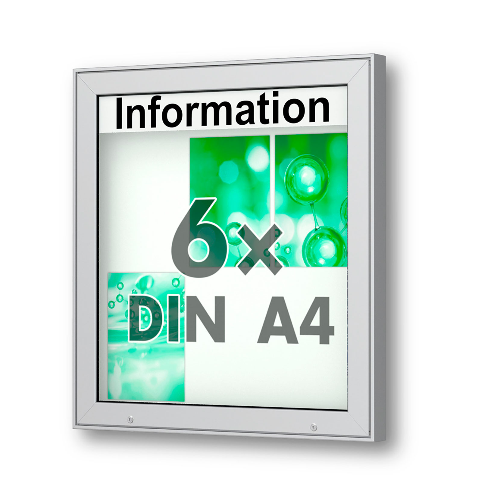 6 x DIN A4 Schaukasten Plenum eckig - der "Klassiker" - 65mm Bautiefe - Wandschaukasten mit optionaler LED-Beleuchtung